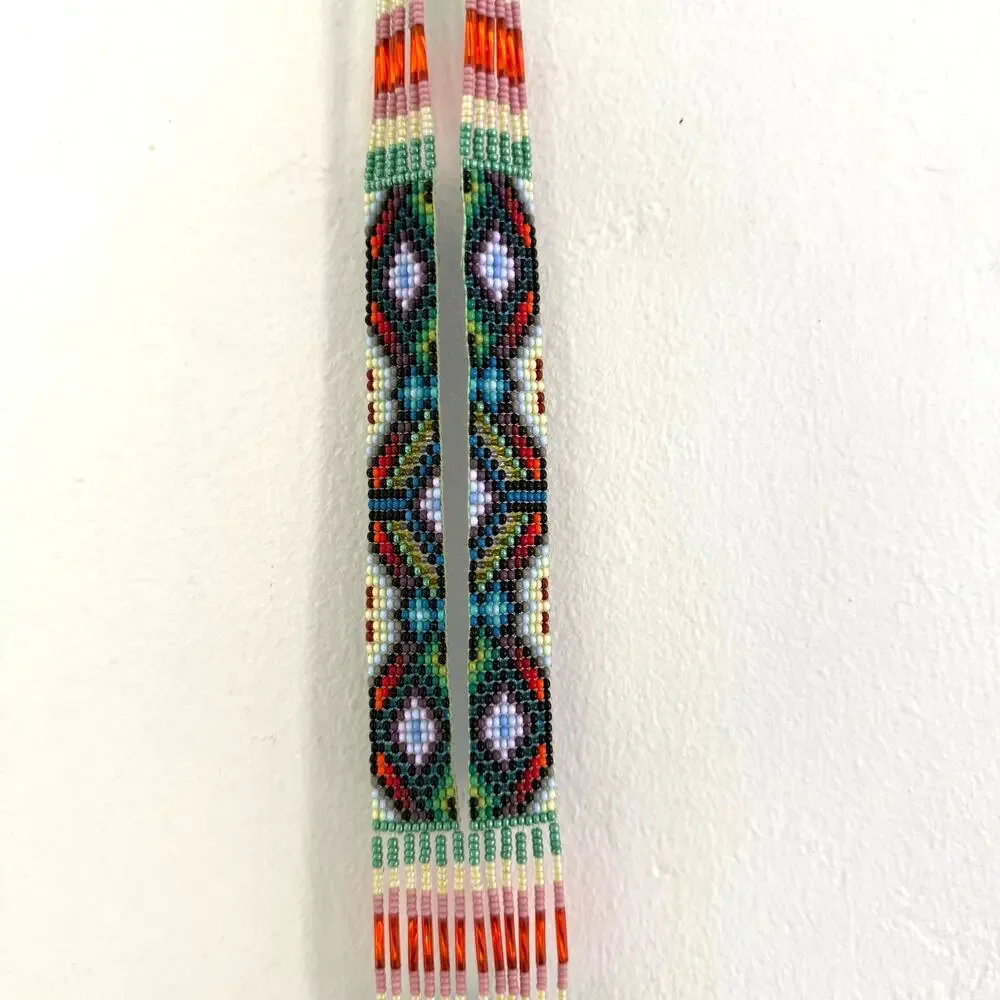 Native American‎ Seed Beaded Necklace Handmade Multicolor Fringe Boho Unisex